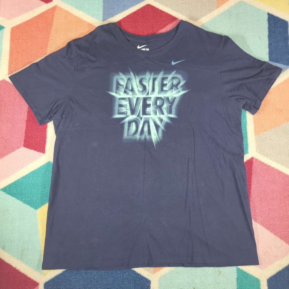 Nike Mens Graphic T Shirt Faster Every Day Navy Blue Short‎ Sleeve Tee XL